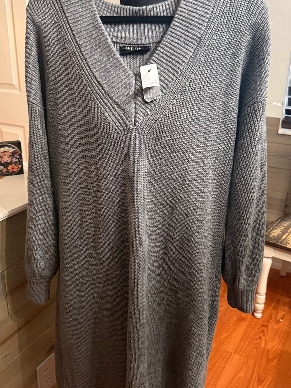 Lane Bryant Charcoal Gray V-Neck Knit Sweater dress